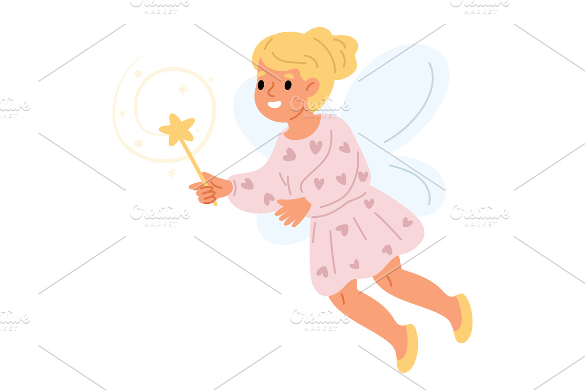 Little beautiful fairy with wings in, a Person Illustration by Vectorbuum