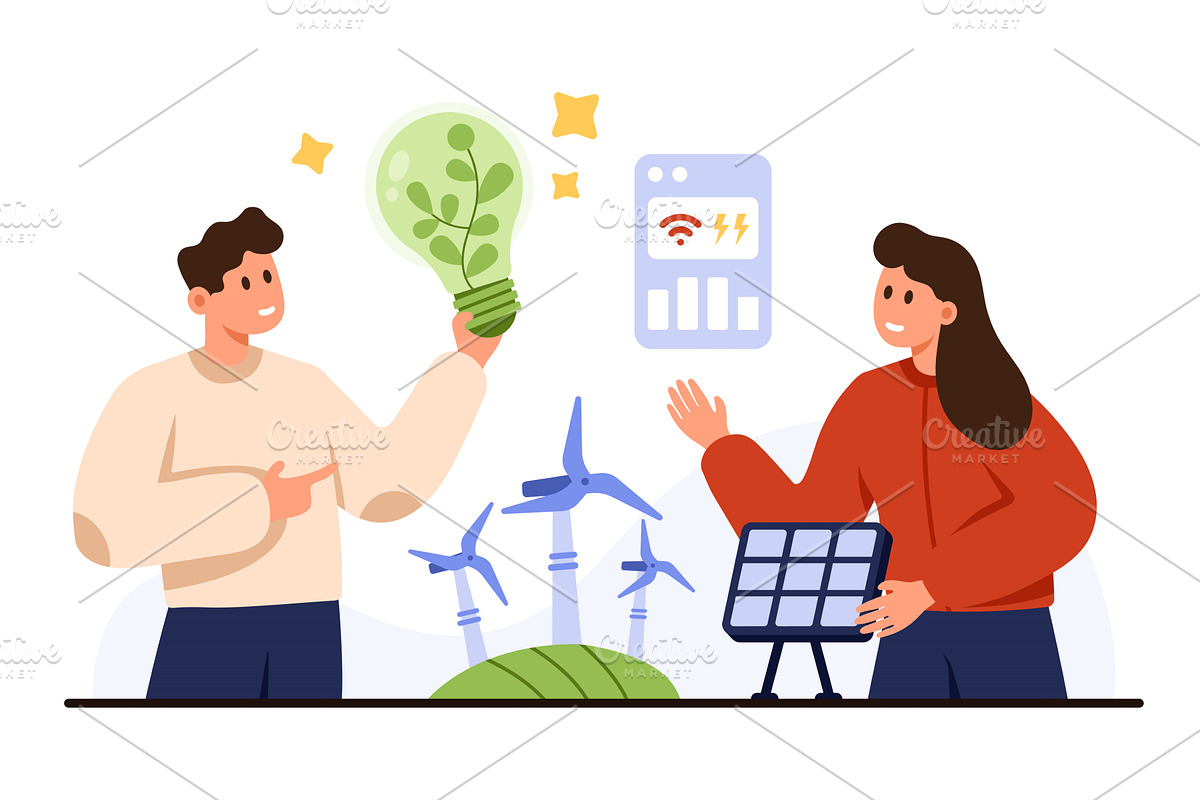 People Discussing Green Energy, a Technology Illustration by Flashvector