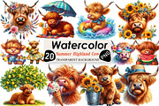 Highland Cow Summer Watercolor Clipa, an Illustration by Black Bird Studio (Thumbnail 1 of 4)