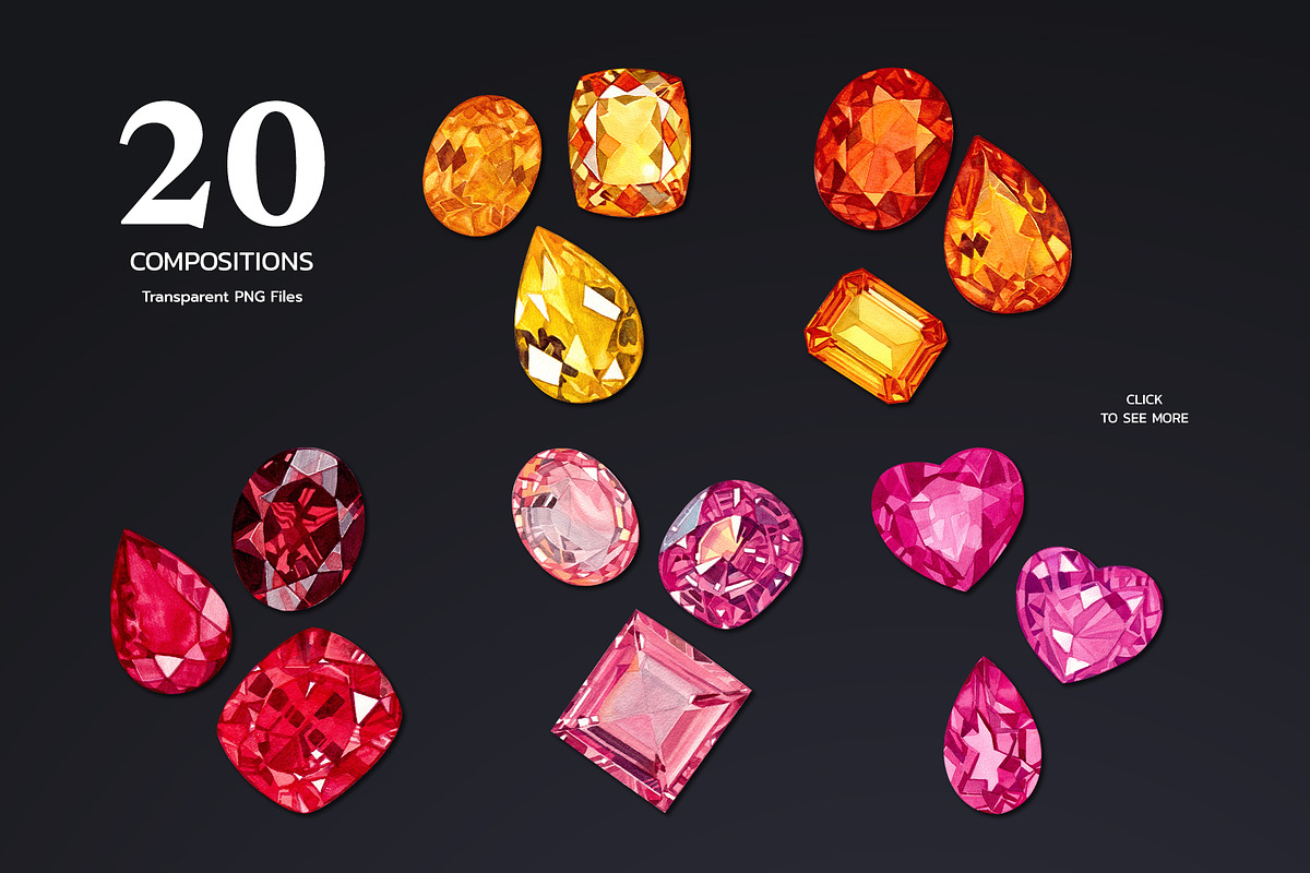 Color Crown Jewels – Watercolor Gems, an Object Illustration by CreativeValuation (Photo 3 of 12)
