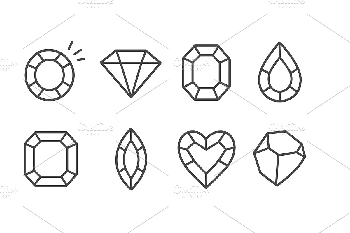 Various outlined shapes of gemstones, an Illustration by ZinetroN