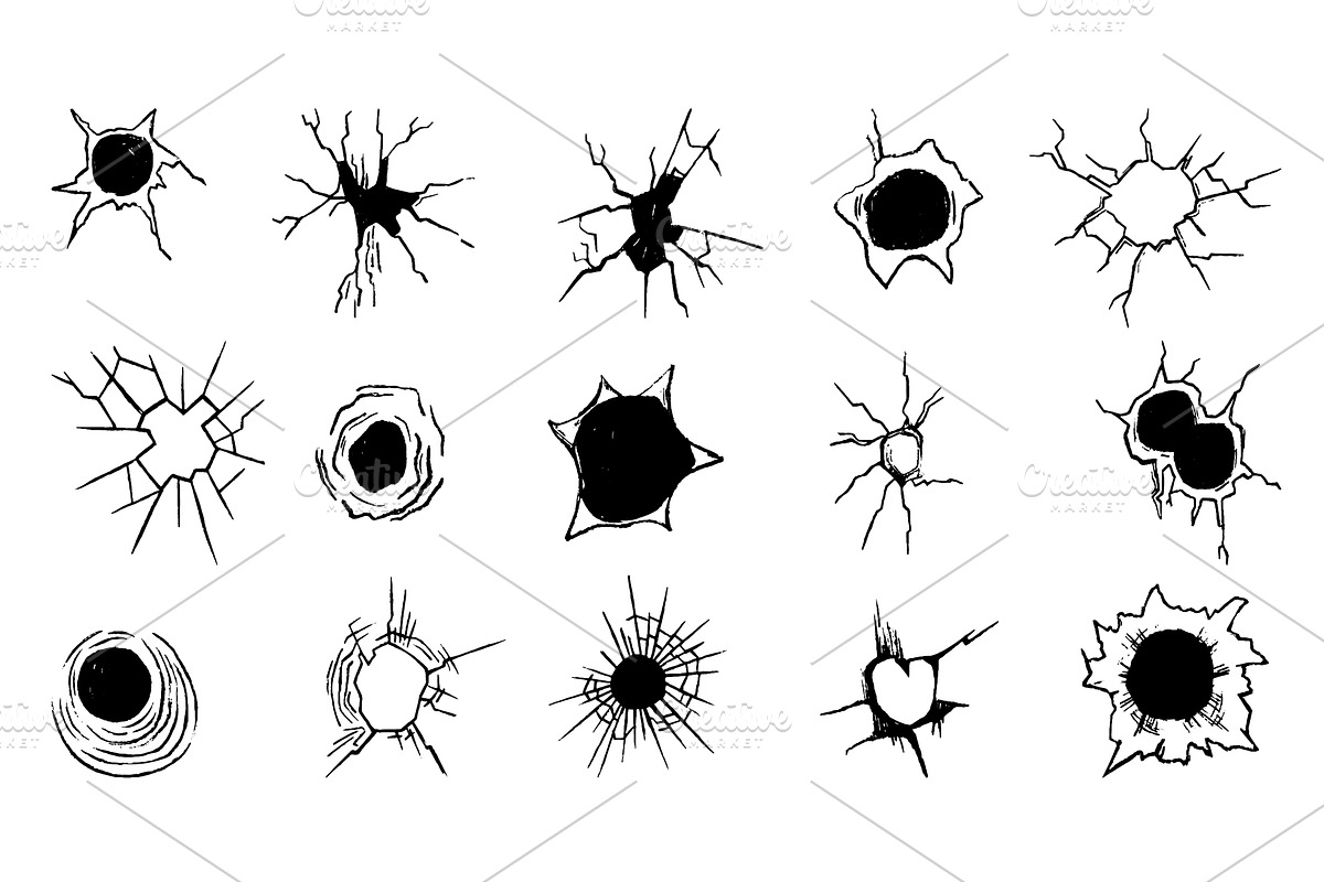 Grunge bullet holes. Cracks of, an Illustration by Valerie Bodnar