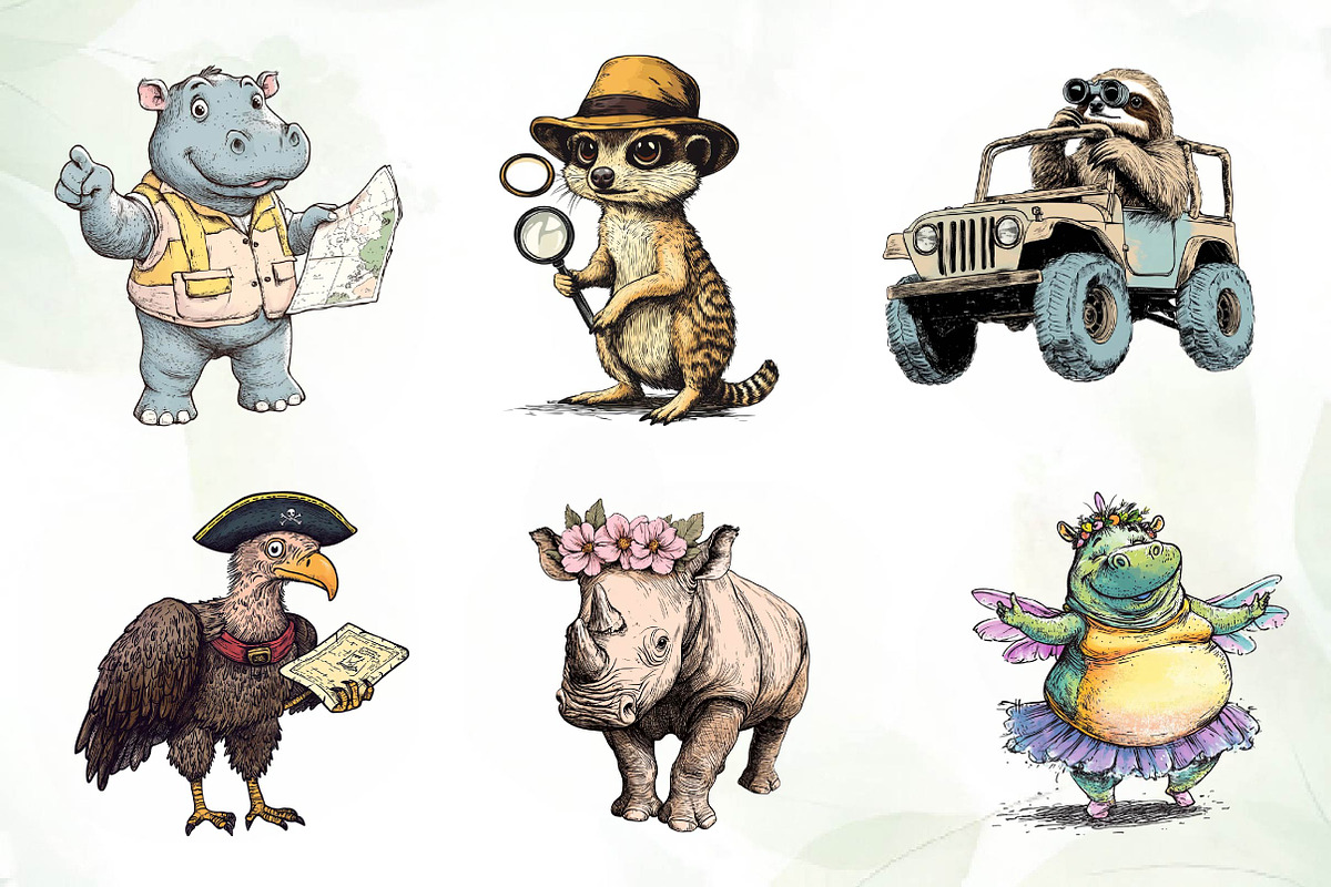 Quirky Safari Animals Clipart, an Illustration by CreationArt (Photo 2 of 6)