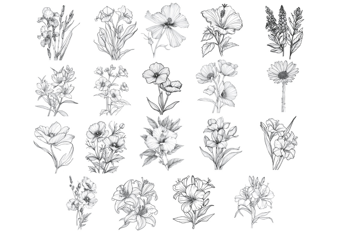 Floral Flower Set 12 Procreate Brush, a Brush Add-On by Disasterology Ink