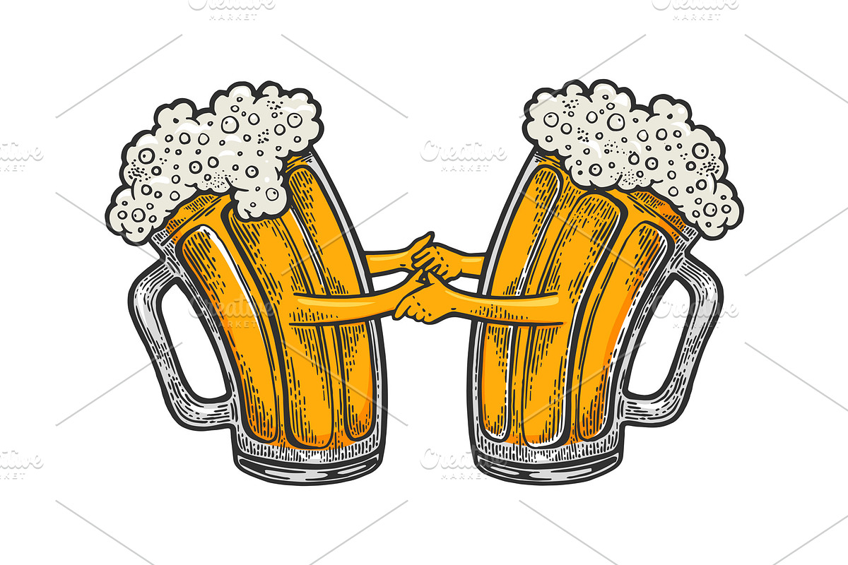 Beer mug dance color sketch vector, a Background Graphic by AlexArt