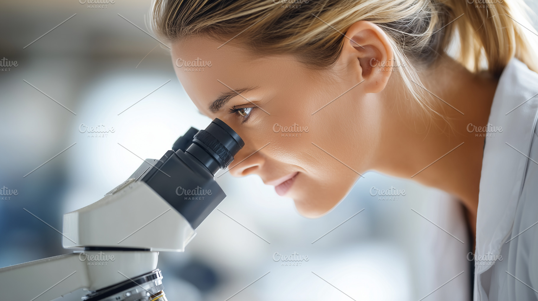 Female scientist looking through, a Health & Medical Photo by MistyDay