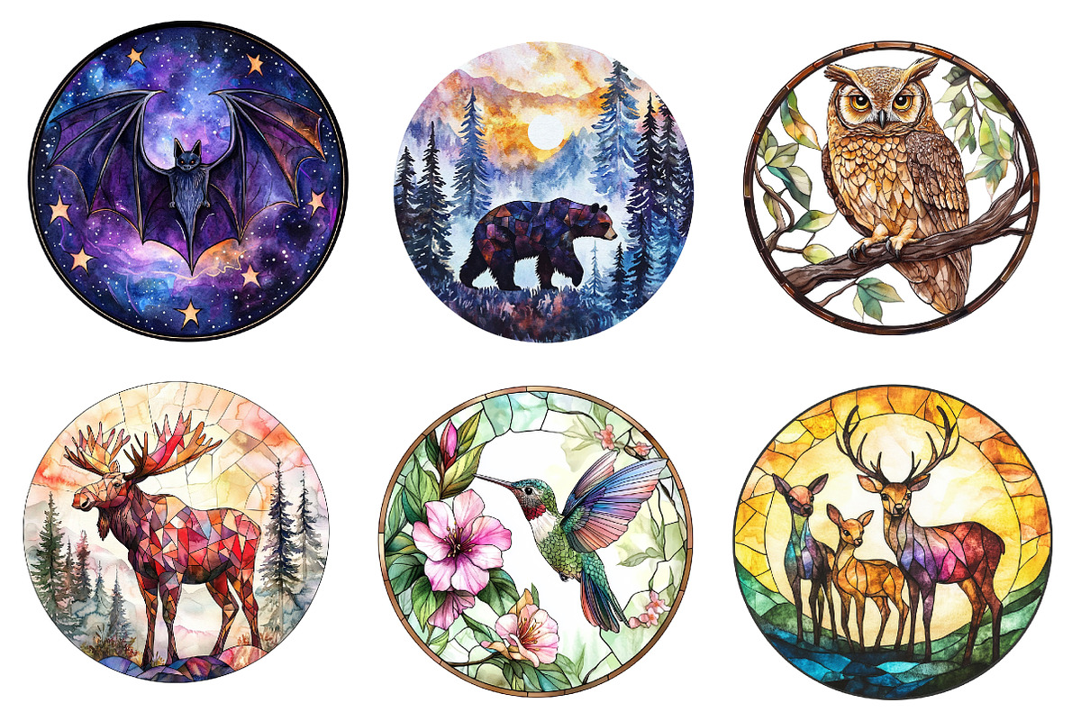 Round Stained Glass Forest Animals, an Illustration by CreationArt (Photo 4 of 5)