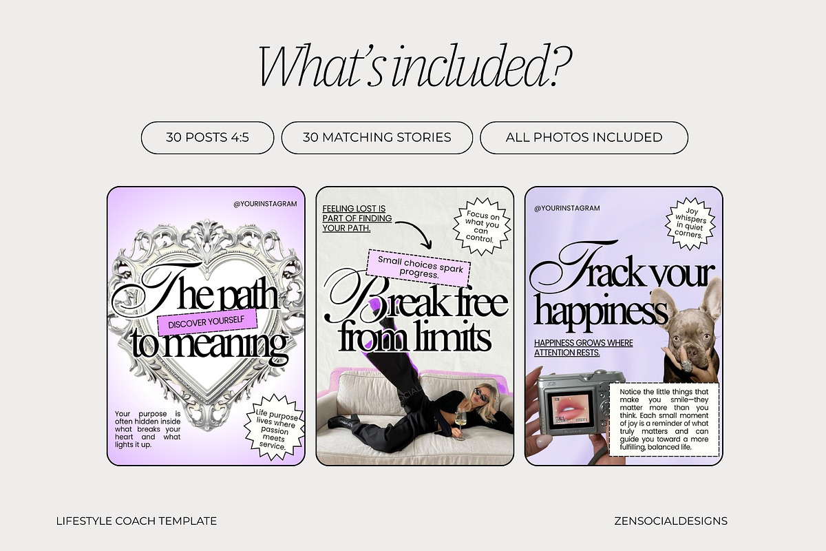 Lifestyle Coach Instagram Templates, a Social Media Template by ZenSocialDesigns (Photo 4 of 9)