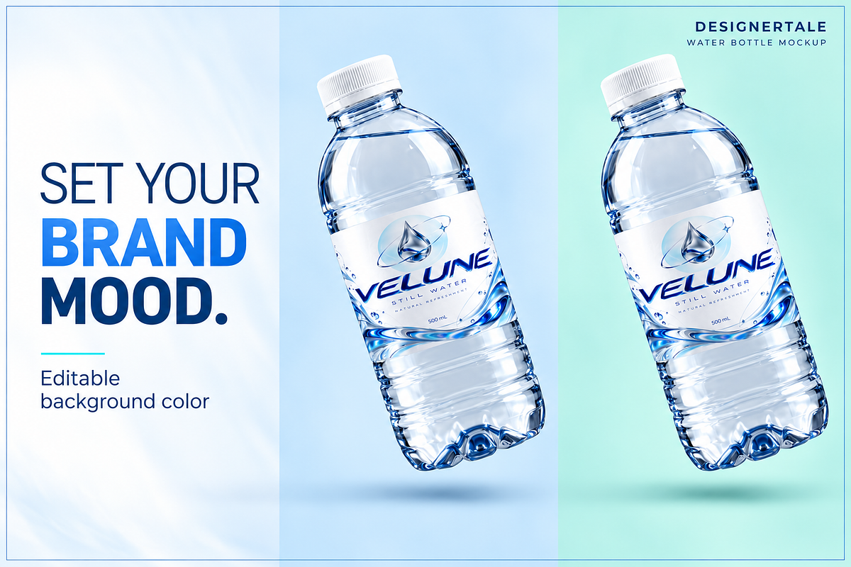 Floating Water Bottle Mockup PSD, a Packaging Mockup by Designertale (Photo 4 of 10)