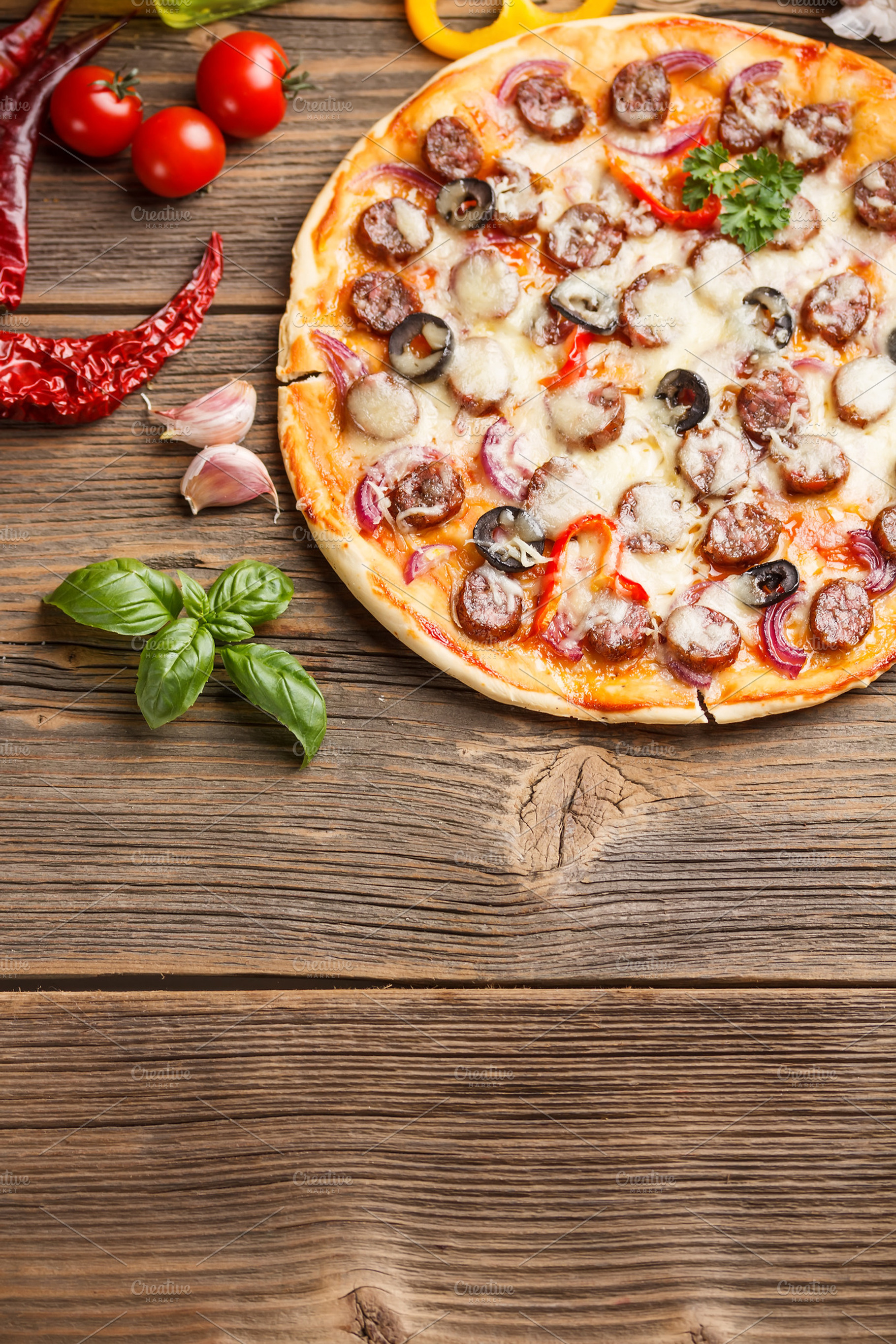 Pizza On Old Wooden Board