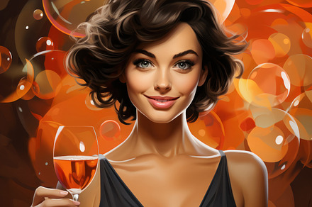 Iluustration of beautiful woman with a glass of orange wine on a, a Person Photo by AS photostudio