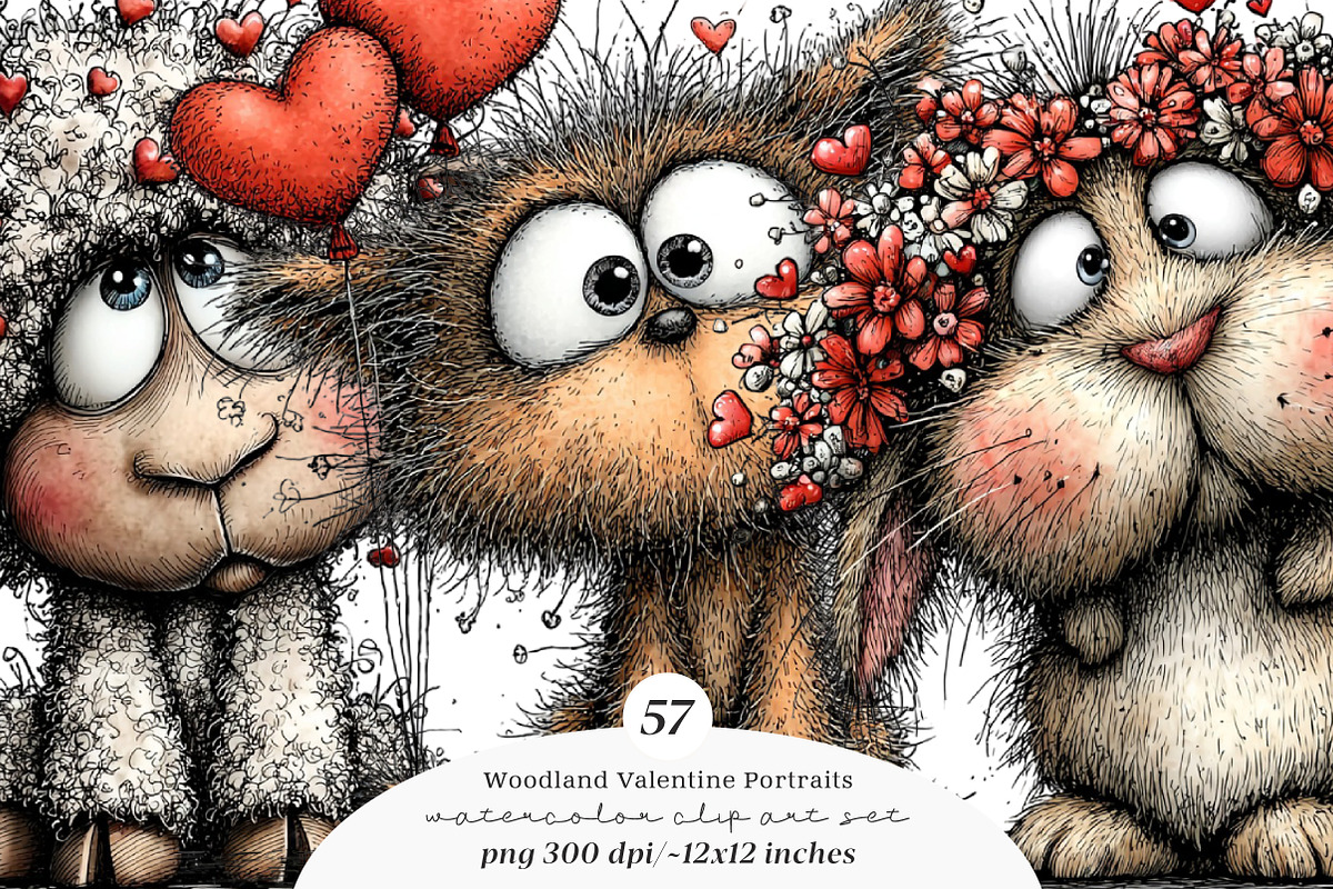 Woodland Valentine Portraits Clipart, an Illustration by SinaCreation (Photo 1 of 11)
