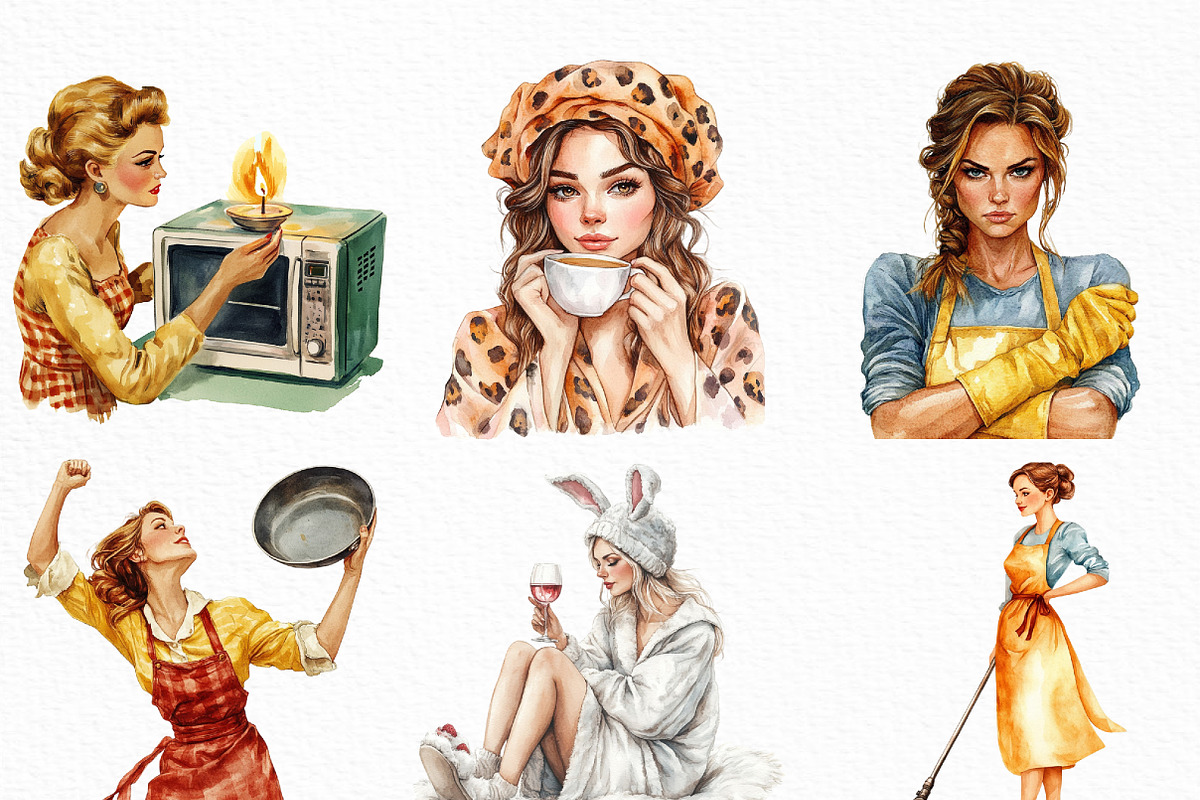 Watercolor Bad Housewife Clipart, an Illustration by Craft Nest (Photo 3 of 6)