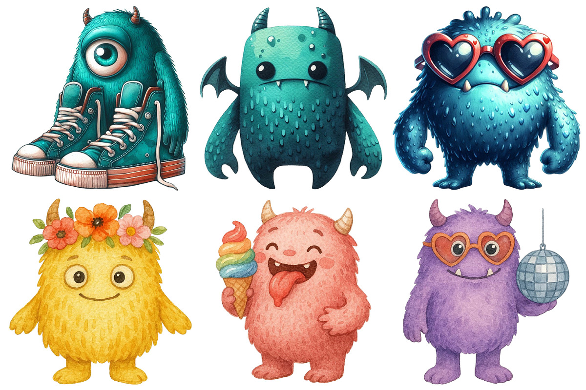 Retro Monster PNG Sublimation Bundle, an Illustration by Pixels.Craft (Photo 3 of 7)