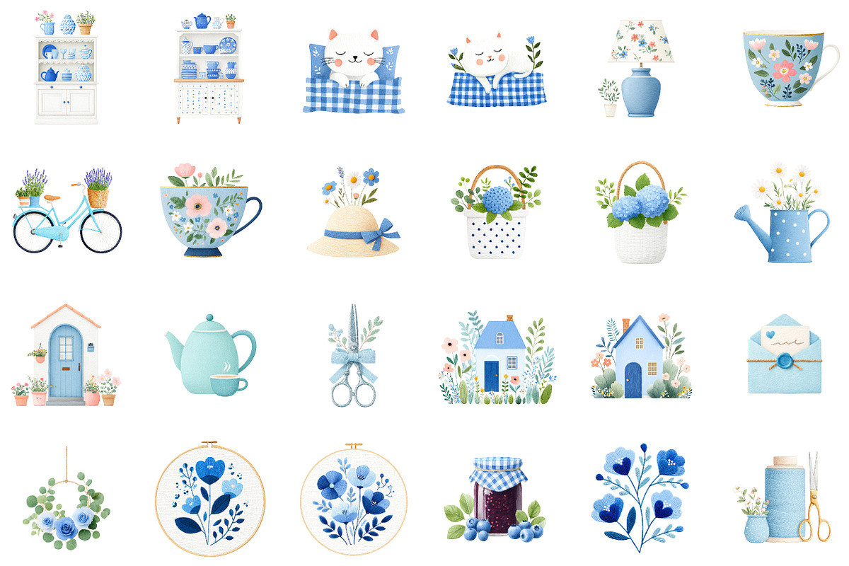 Blue Cottage Charm Clipart Set, an Illustration by Sublimation Artist (Photo 2 of 6)