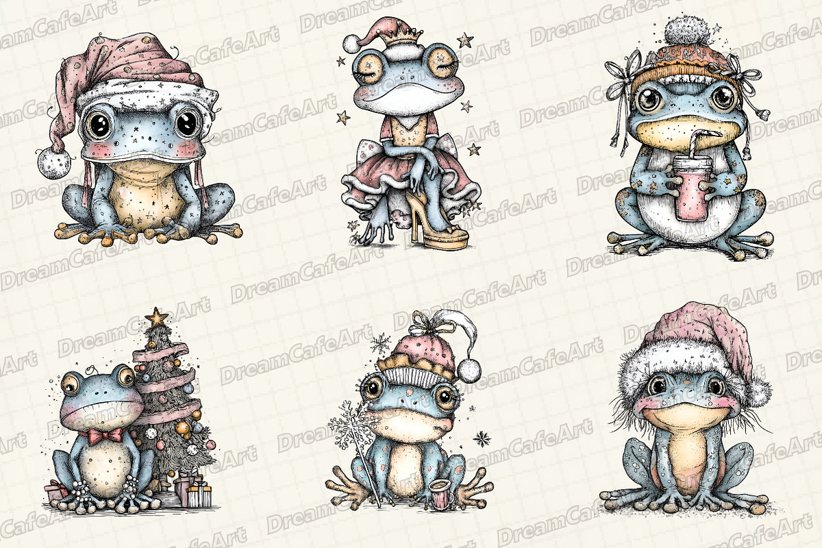Coquette Christmas Frog Clipart, an Illustration by DreamCafeArt (Photo 3 of 7)