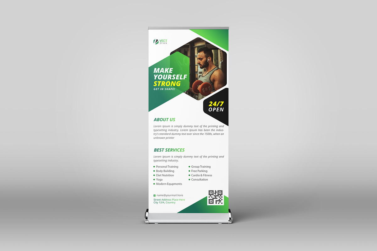 Fitness Gym Roll Up Banner Template, a Print Template by VectStock (Photo 3 of 3)