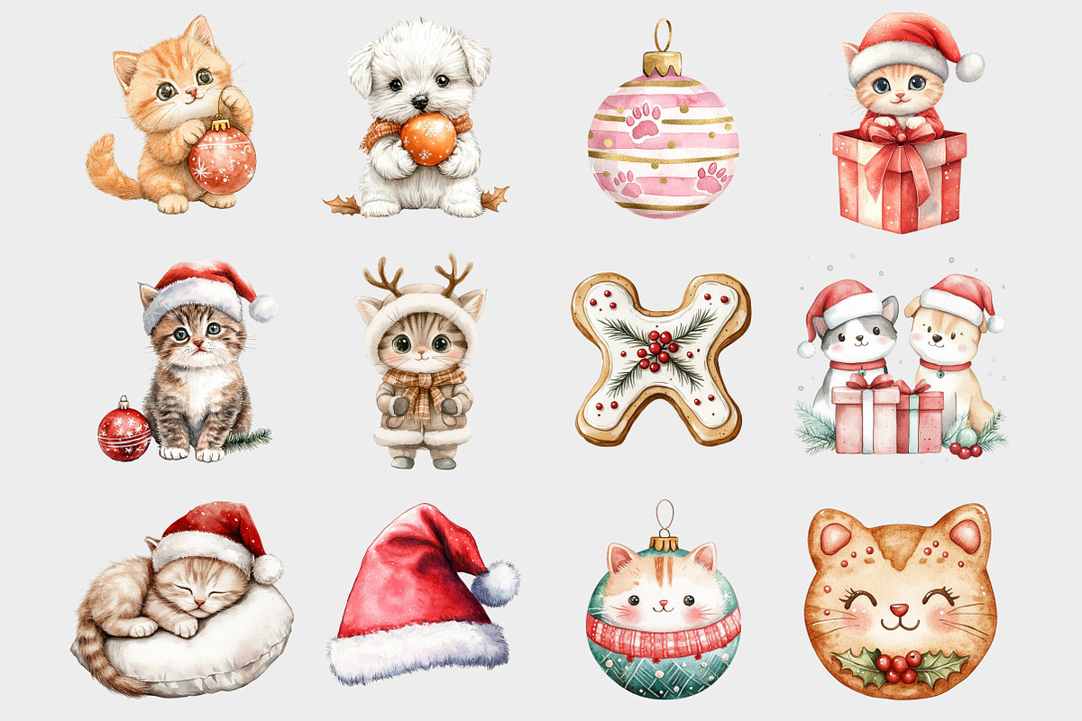 Christmas Cats And Dogs Clipart, a Seasonal Illustration by Design Market (Photo 2 of 3)