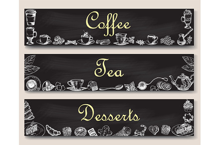 Coffee, tea and desserts vector, a Food Illustration by Siberian Art