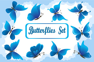 Blue Butterflies In Sky With Clouds