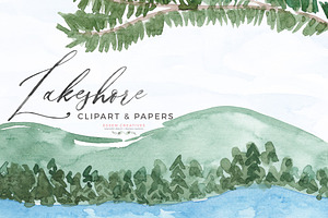 Watercolor Lake Clipart - Lakeshore