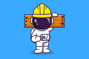 Cute Astronaut Handyman Holding Wood, a Technology Illustration by Catalyst Labs