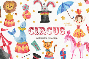 Circus Watercolor Clipart Set