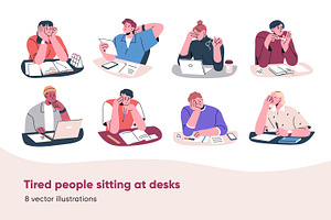 Tired people work at desk set, a Person Illustration by Good Studio