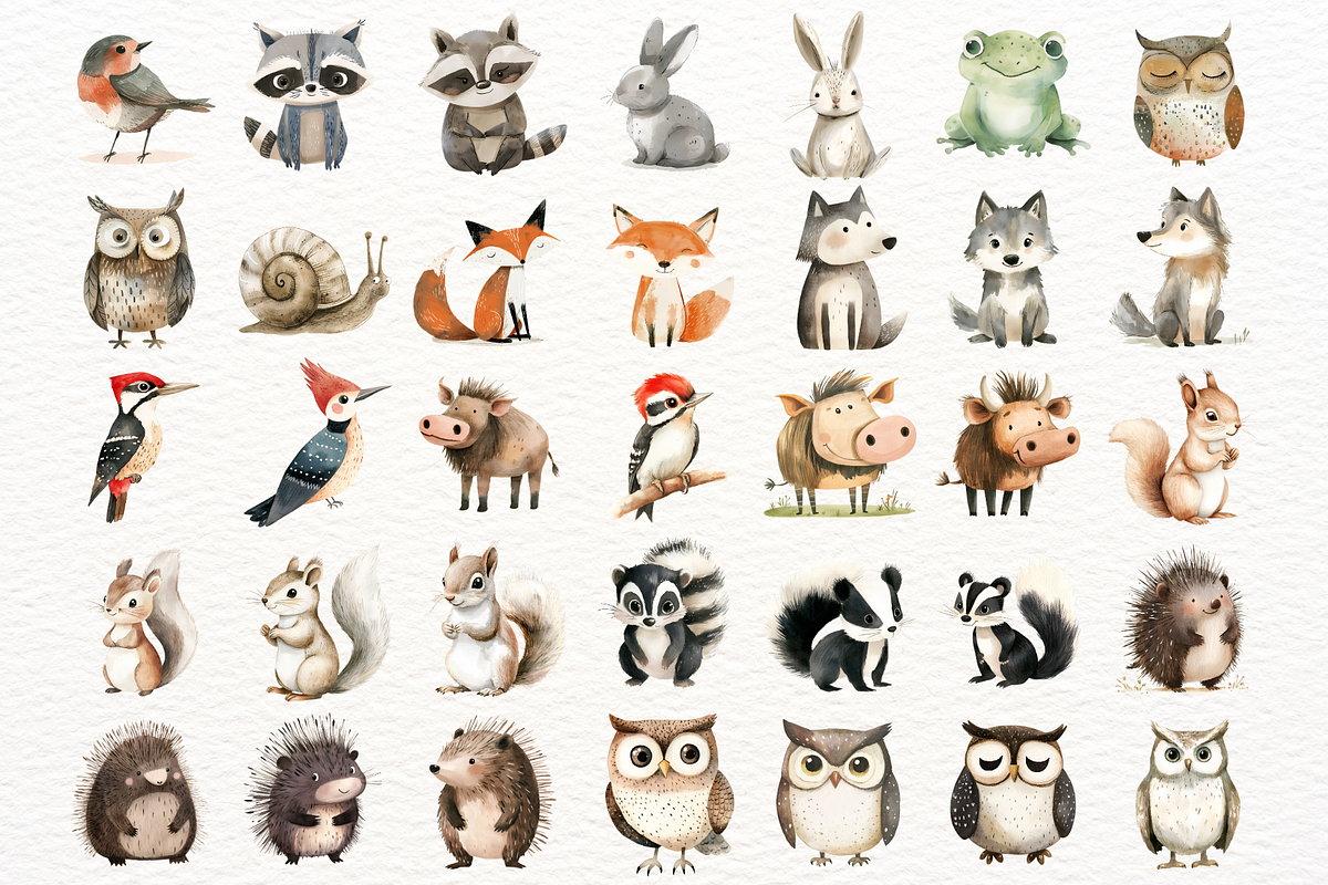 Watercolor Woodland Animals Clipart, an Animal Illustration by SugarCloudStudioArt (Photo 9 of 9)