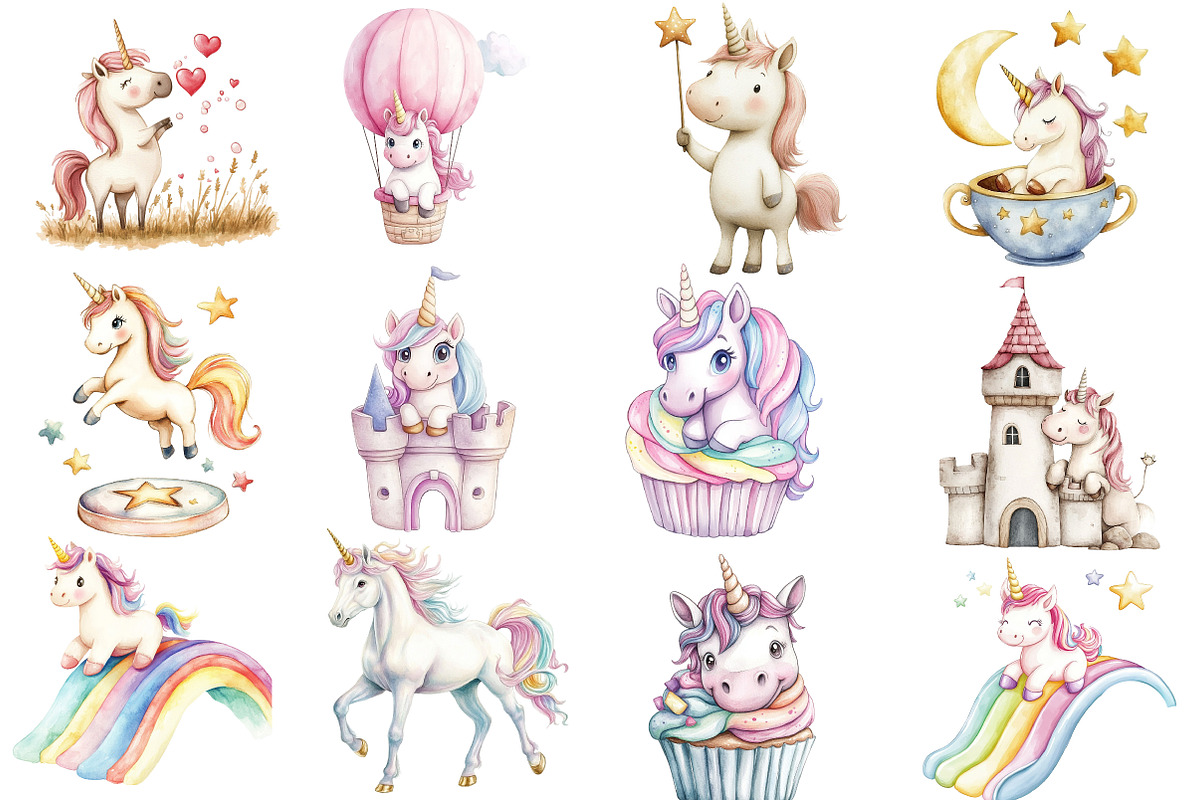 Magical Kingdom Pastel Cute Unicorn, an Illustration by Watercolor design (Photo 2 of 5)