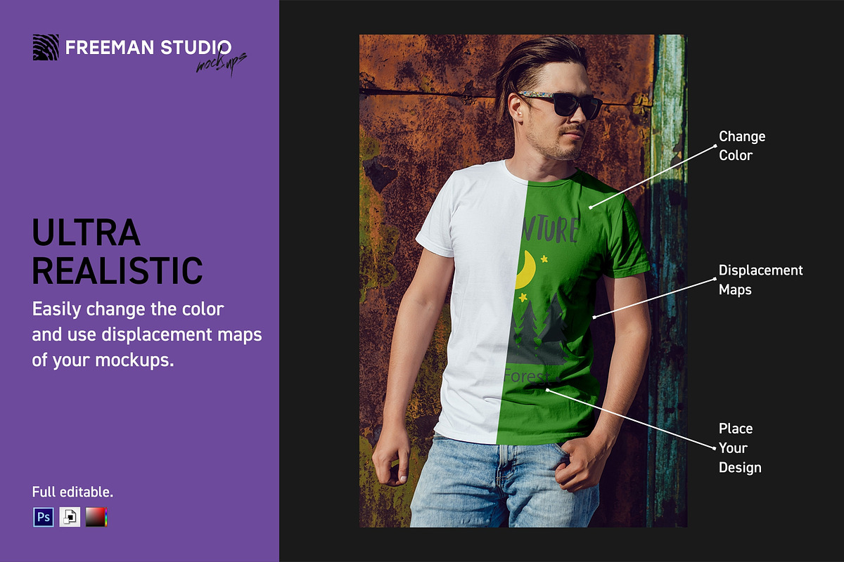Men's T-Shirt Mock-Up Set, a Shirt Mockup by Freeman Studio (Photo 3 of 14)
