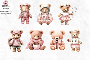 Pink Little Bear Watercolor Set