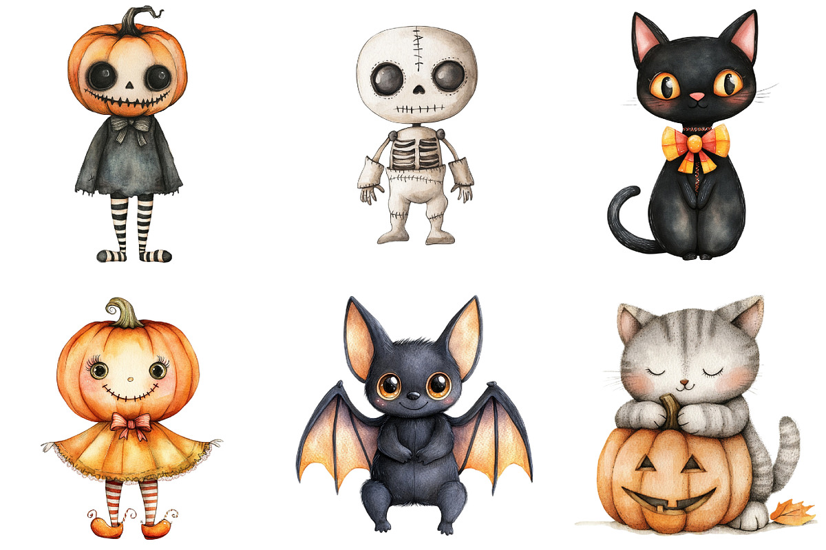 Whimsical Halloween Dolls Clipart, an Illustration by DreamArtGraphic (Photo 3 of 5)