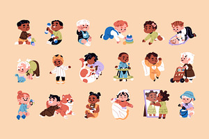 Life of cute babies set + pattern, a Person Illustration by PaperTrident