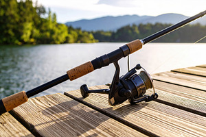 Fishing Rod on a Scenic Lakeside Dock, a Sports & Recreation Photo by Davizro's Market
