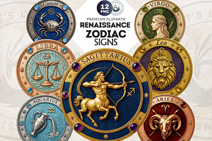 Renaissance Zodiac signs horoscope, a Decorative Illustration by ThatsDesignArt