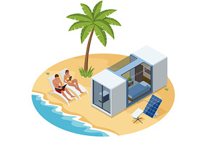 Isometric beach vacation scene with