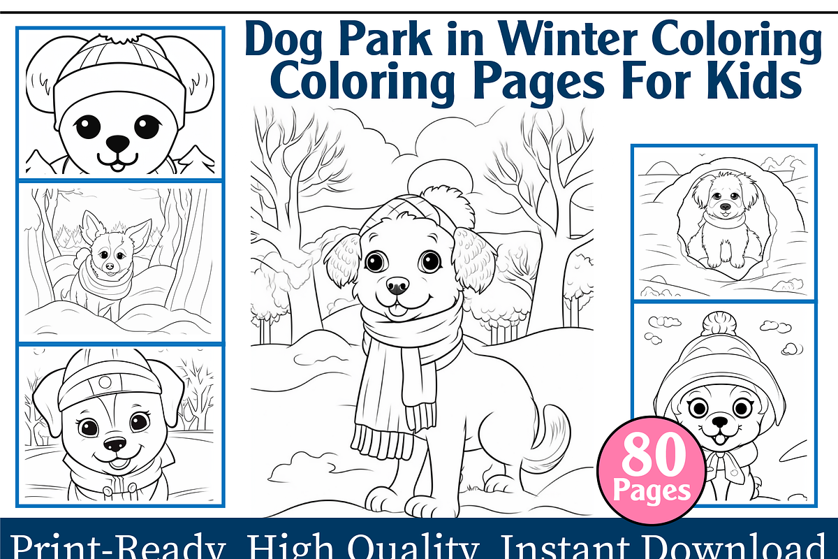 Dog Park in Winter Coloring Pages, an Animal Illustration by maggiesar (Photo 1 of 4)