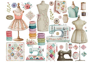 Watercolor Sewing Clipart