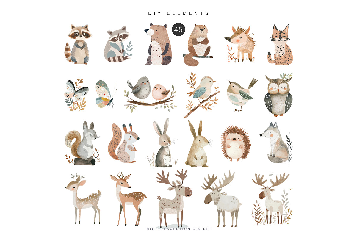 watercolor woodland animal clipart, an Animal Illustration by Pink Studio Art (Photo 11 of 14)