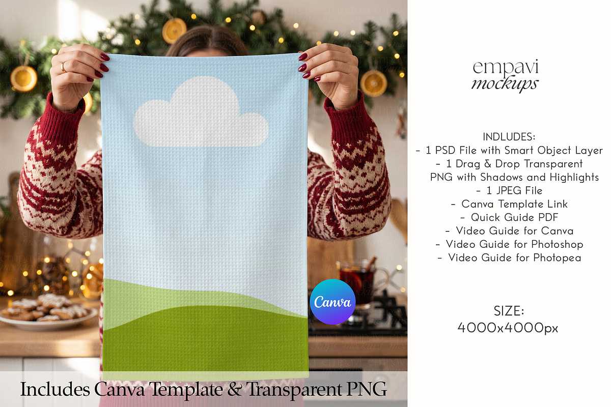 Christmas Tea Towel Mockup, a Household Mockup by EmpaviMockups (Photo 3 of 6)