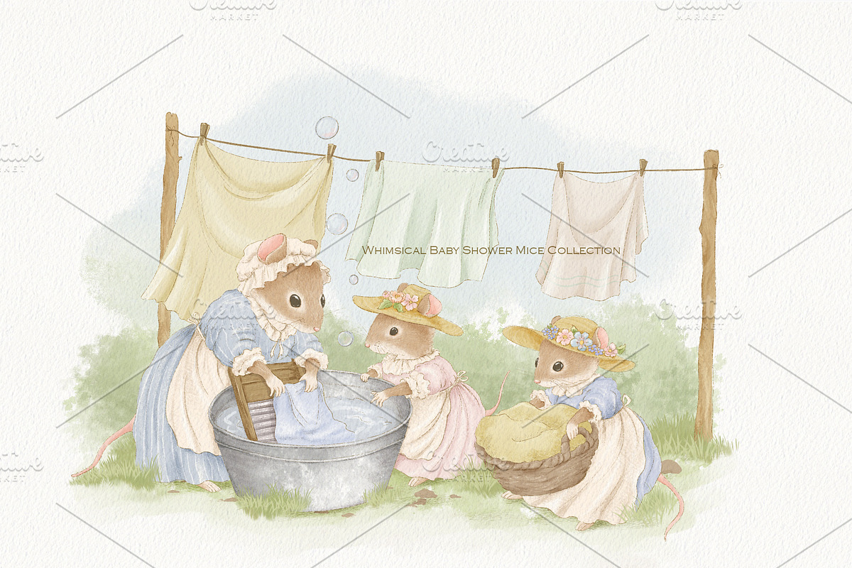 Laundry Day Mice Clipart Collection, an Animal Illustration by AlenaVlasko stock Market (Photo 9 of 9)