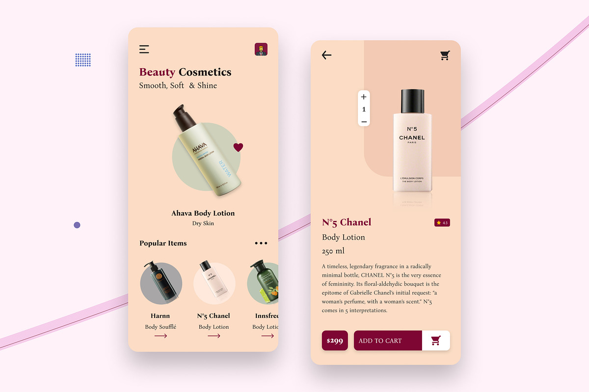 Beauty Cosmetics App Design, an App Template by Design Valley