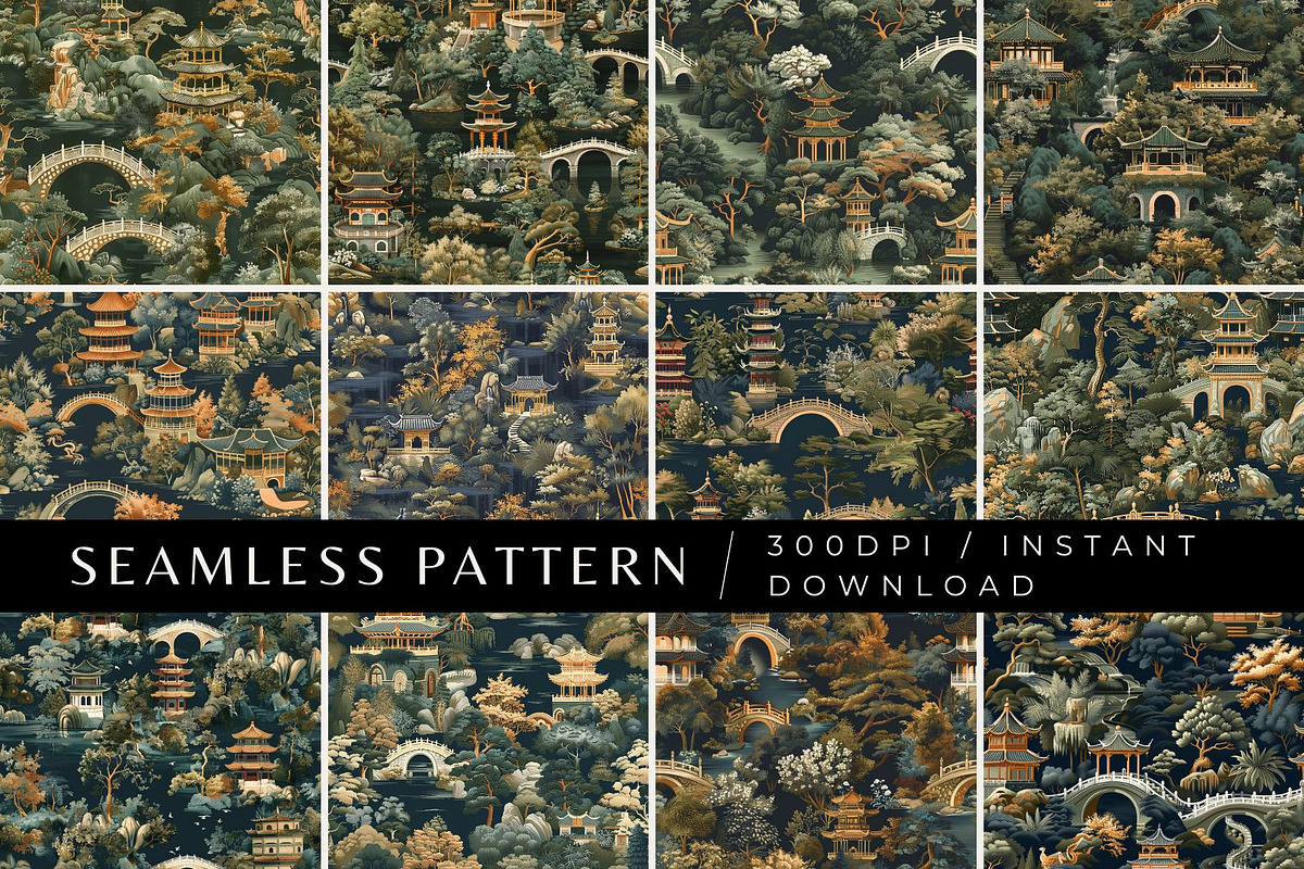 12 Wei's Night Pavilion Patterns, a Pattern Graphic by Inknfolly (Photo 1 of 7)