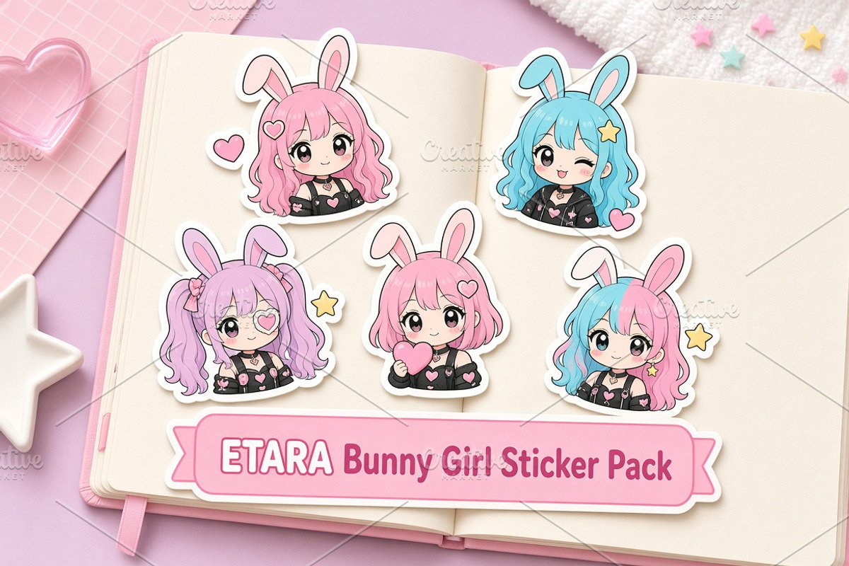 Bunny Girl Stickers — 50 PNG, a Person Illustration by ETARA by Mea Hau (Photo 2 of 17)
