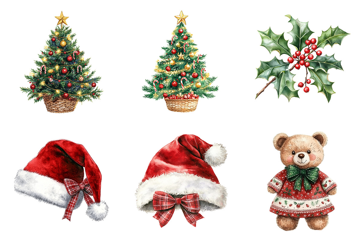 Watercolor Christmas Clipart Bundle, a Transportation Illustration by SinaCreation (Photo 4 of 6)