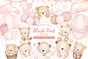 Pink Teddy Bear Clipart Bundle, an Illustration by MockupWizard