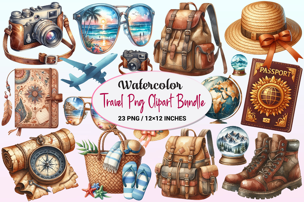 Watercolor Travel Clipart, a Graphic by CitraGraphics (Photo 1 of 4)