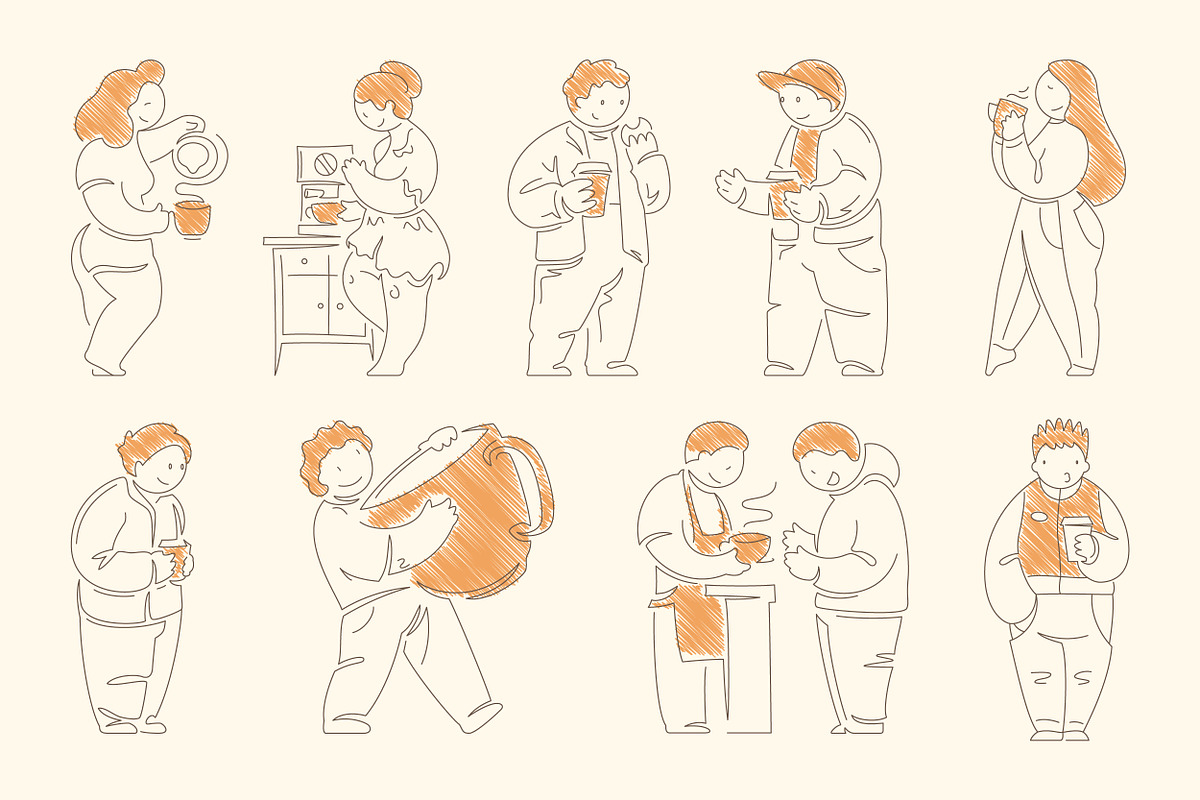 Hand-Drawn Coffee People, a Person Illustration by Vasya Kobelev (Photo 2 of 11)