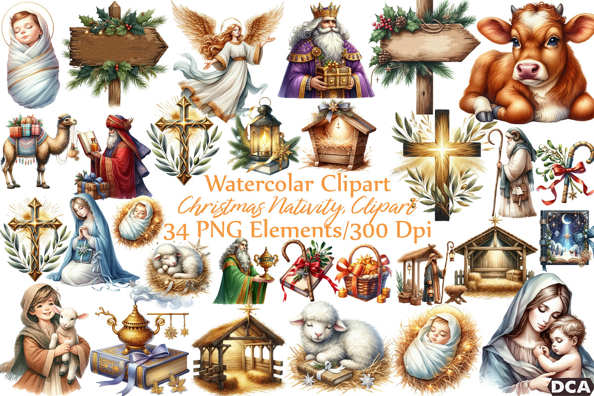 Christmas, Nativity, Clipart, an Illustration by DreamCafeArt (Photo 1 of 7)